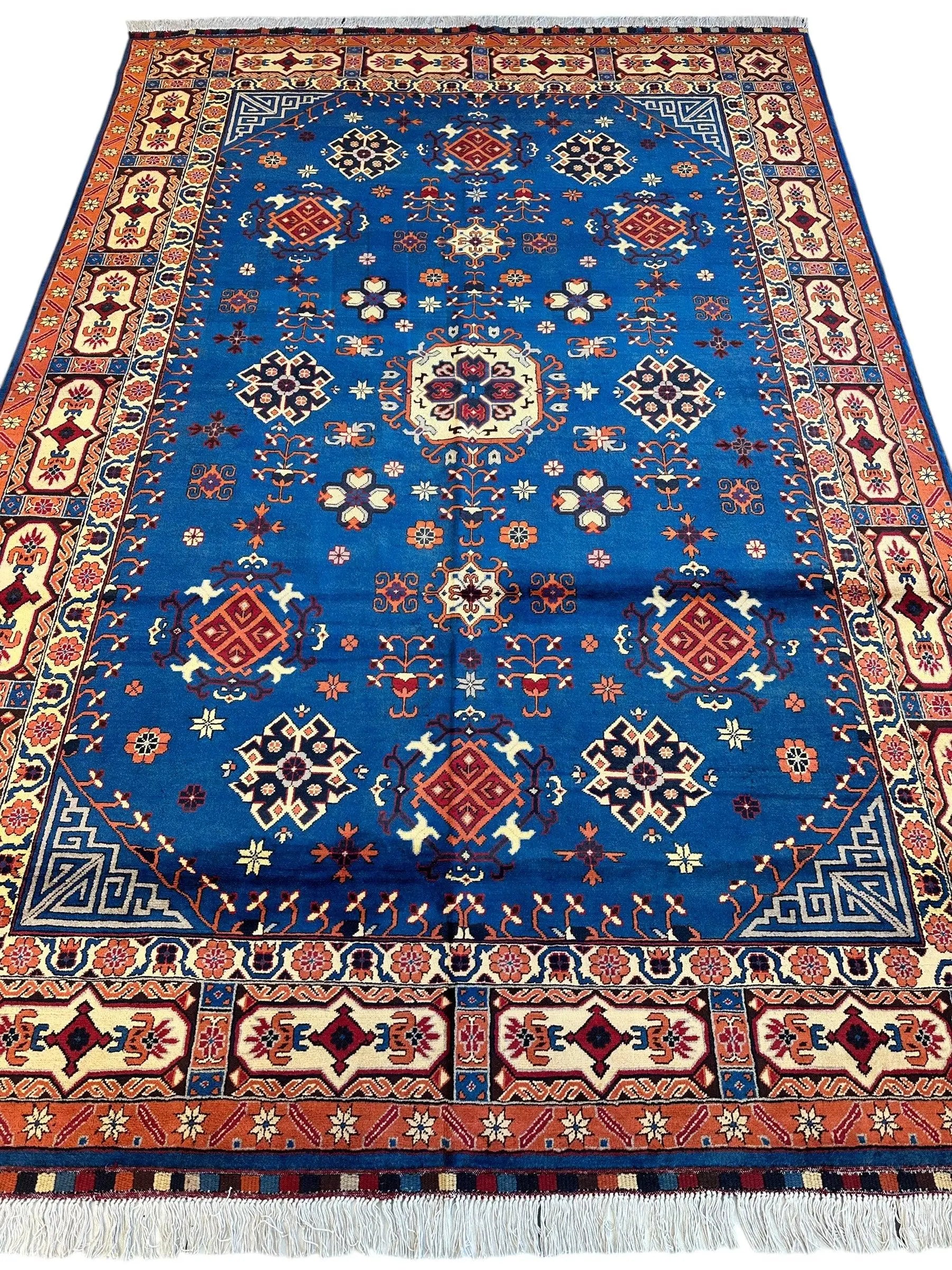Hand-Knotted Afghan Kazak Rug – 6'6" x 9'7" – Vibrant Geometric Design in 100% Wool Rugistan