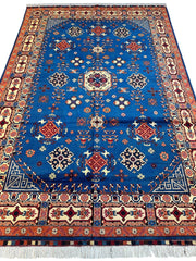 Hand-Knotted Afghan Kazak Rug – 6'6" x 9'7" – Vibrant Geometric Design in 100% Wool Rugistan