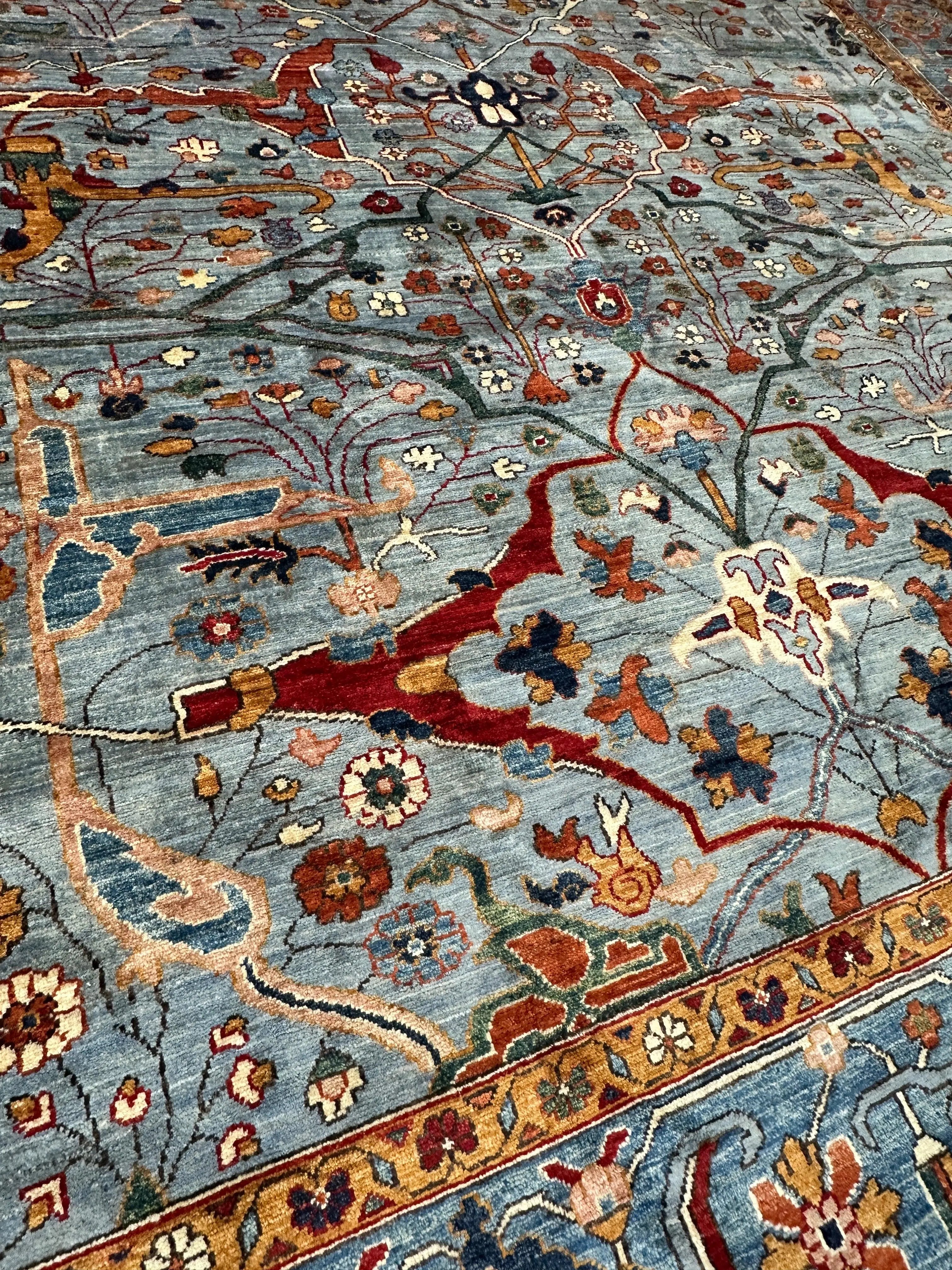 Hand-Knotted Trasitional Serapi Ghazni Wool Rug – 9’1” x 12’ – Intricate Floral Design Rugistan