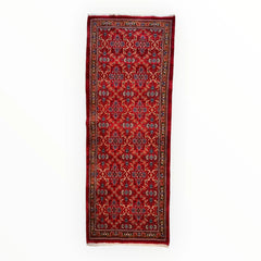 Vintage Mashhad Wool Runner – 3’3” x 8’4” – 1970s, Rich Red with Blue & Beige Accents Rugistan