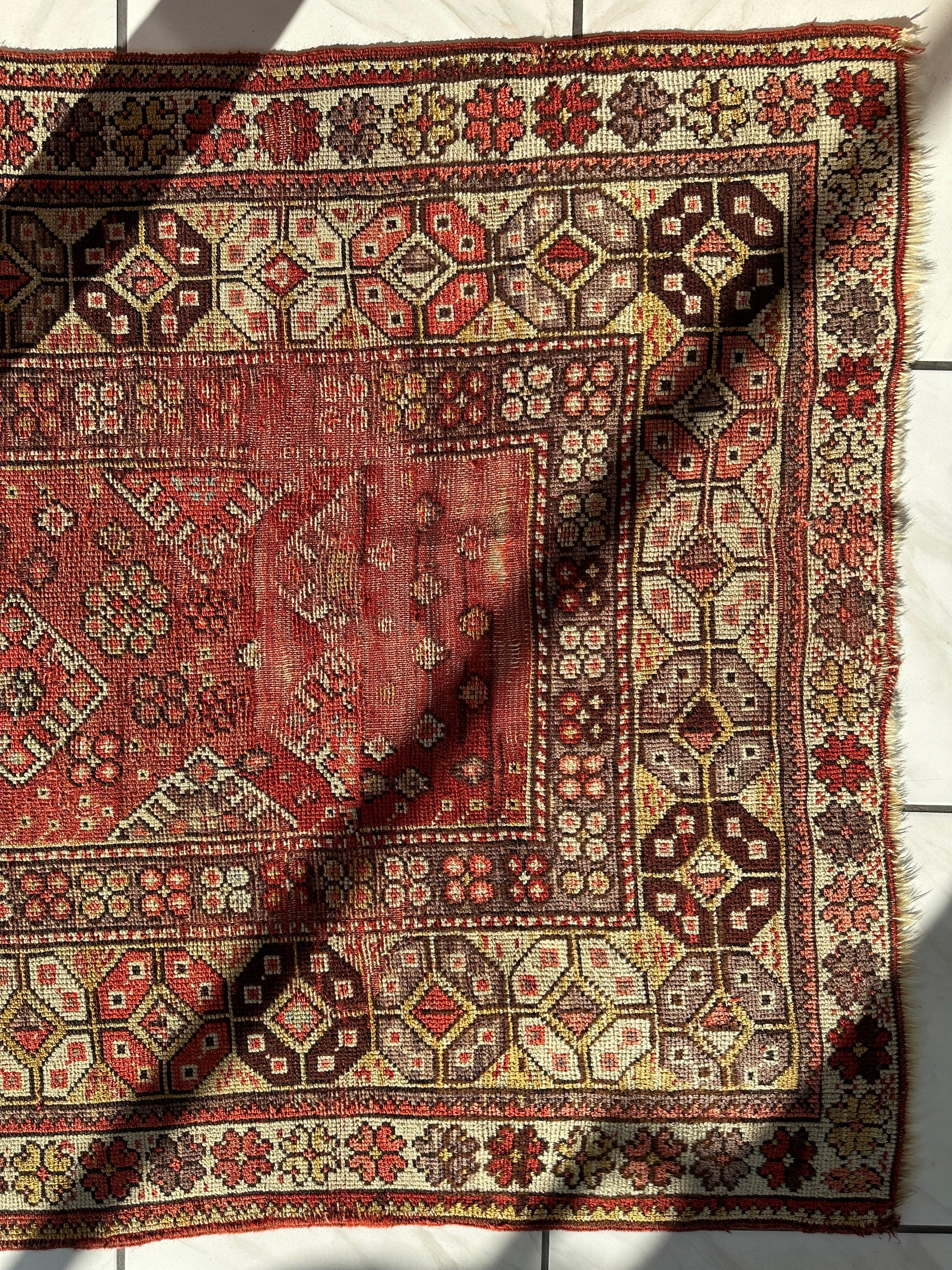 Antique Turkish Wool Distressed Prayer Rug 4’3” x 5’11” Rugistan