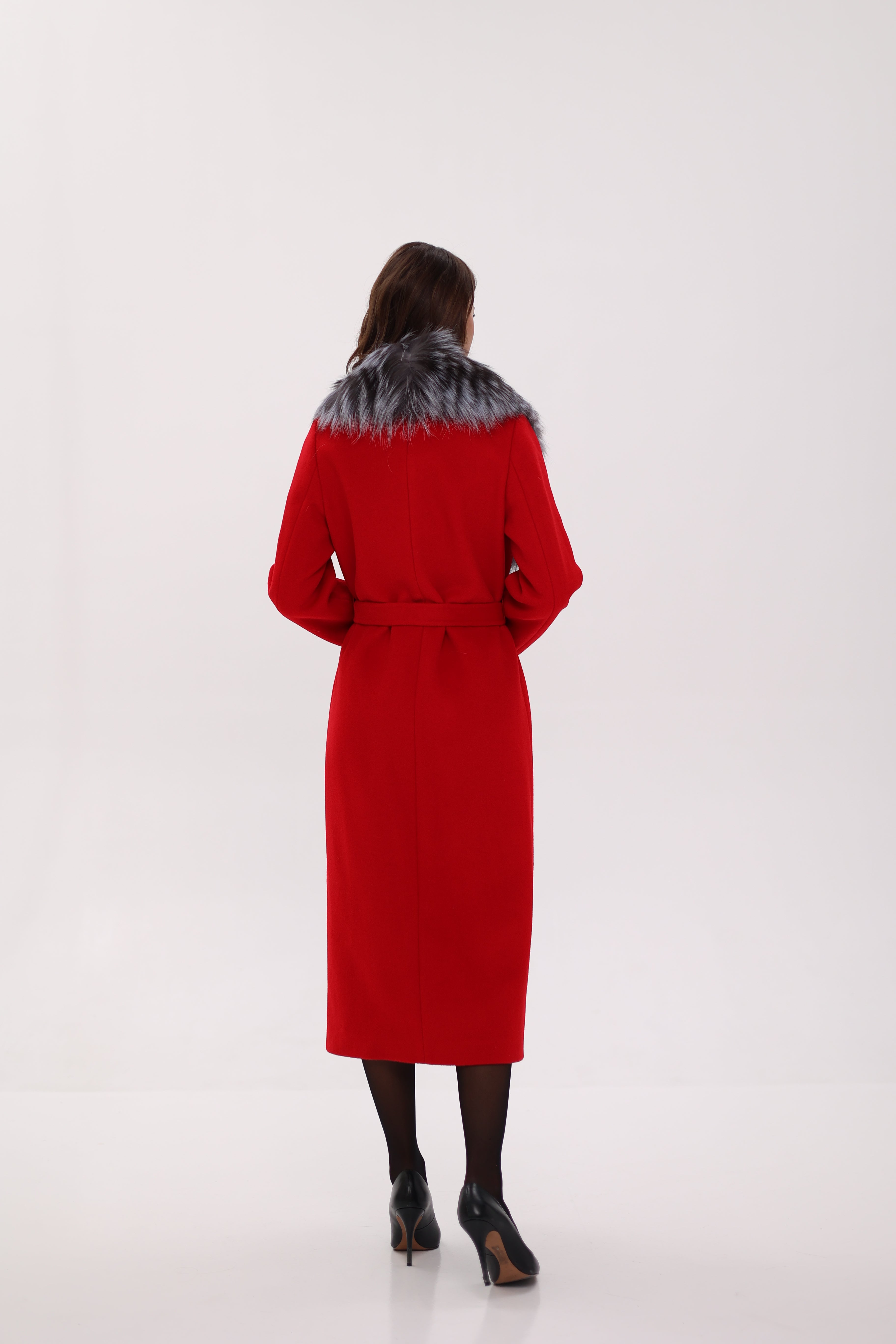 Genuine Silver Fox Virgin Wool Wrap Coat in Red Alaska® Outerwear Company