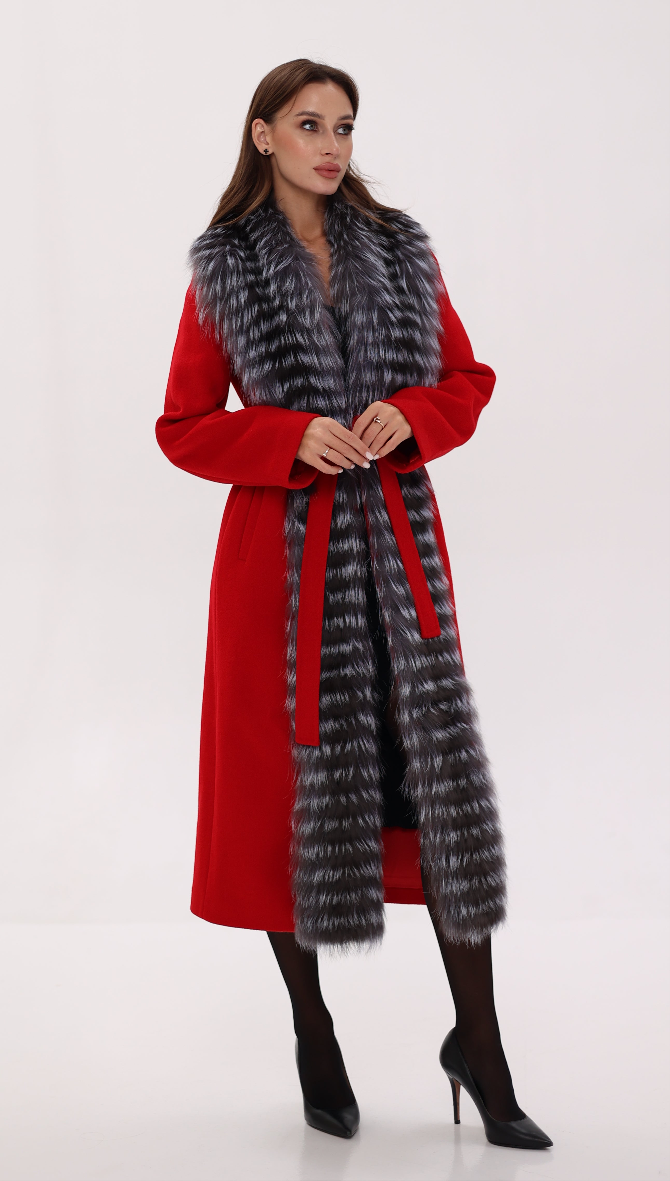 Genuine Silver Fox Virgin Wool Wrap Coat in Red Alaska® Outerwear Company