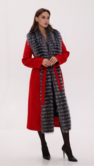 Genuine Silver Fox Virgin Wool Wrap Coat in Red Alaska® Outerwear Company