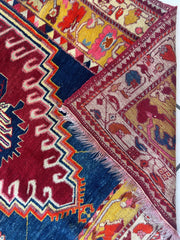 Hand-Knotted Antique Turkish Melas Wool Rug – 4'3" x 5'11" – Vibrant Geometric Motifs Rugistan