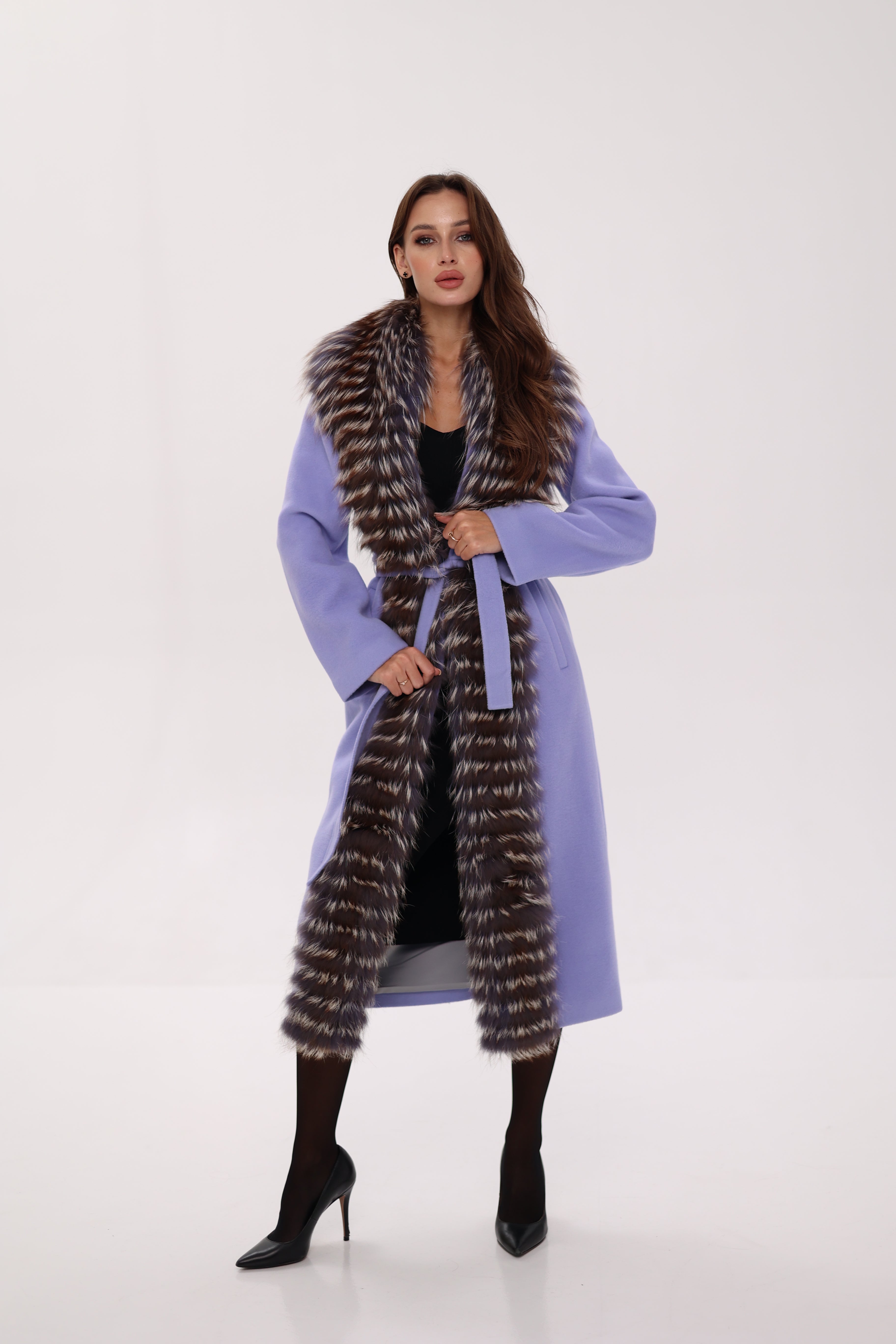 Genuine Silver Fox Virgin Wool Wrap Coat in Lavender Alaska® Outerwear Company