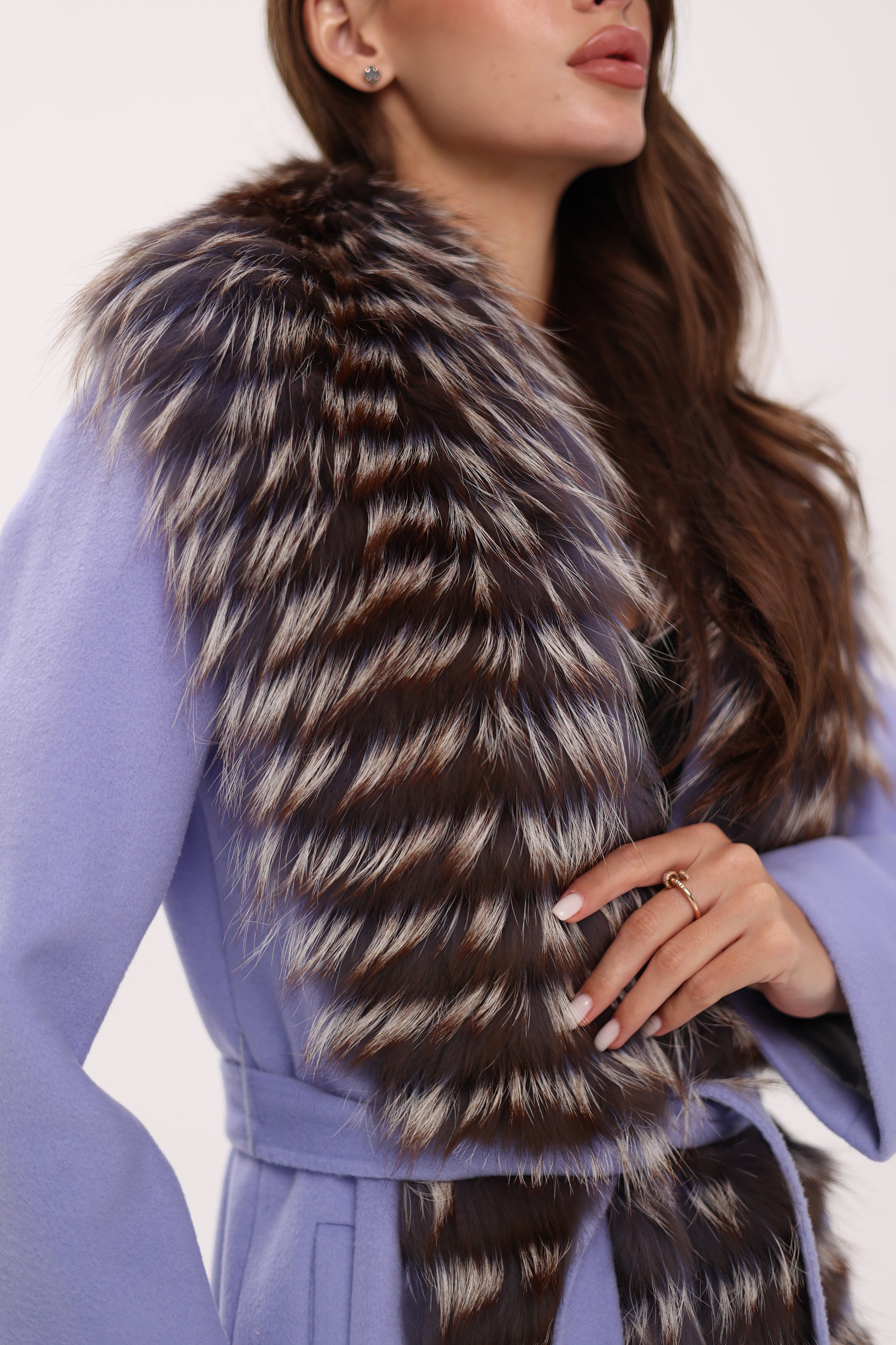 Genuine Silver Fox Virgin Wool Wrap Coat in Lavender Alaska® Outerwear Company