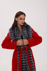 Genuine Silver Fox Virgin Wool Wrap Coat in Red Alaska® Outerwear Company