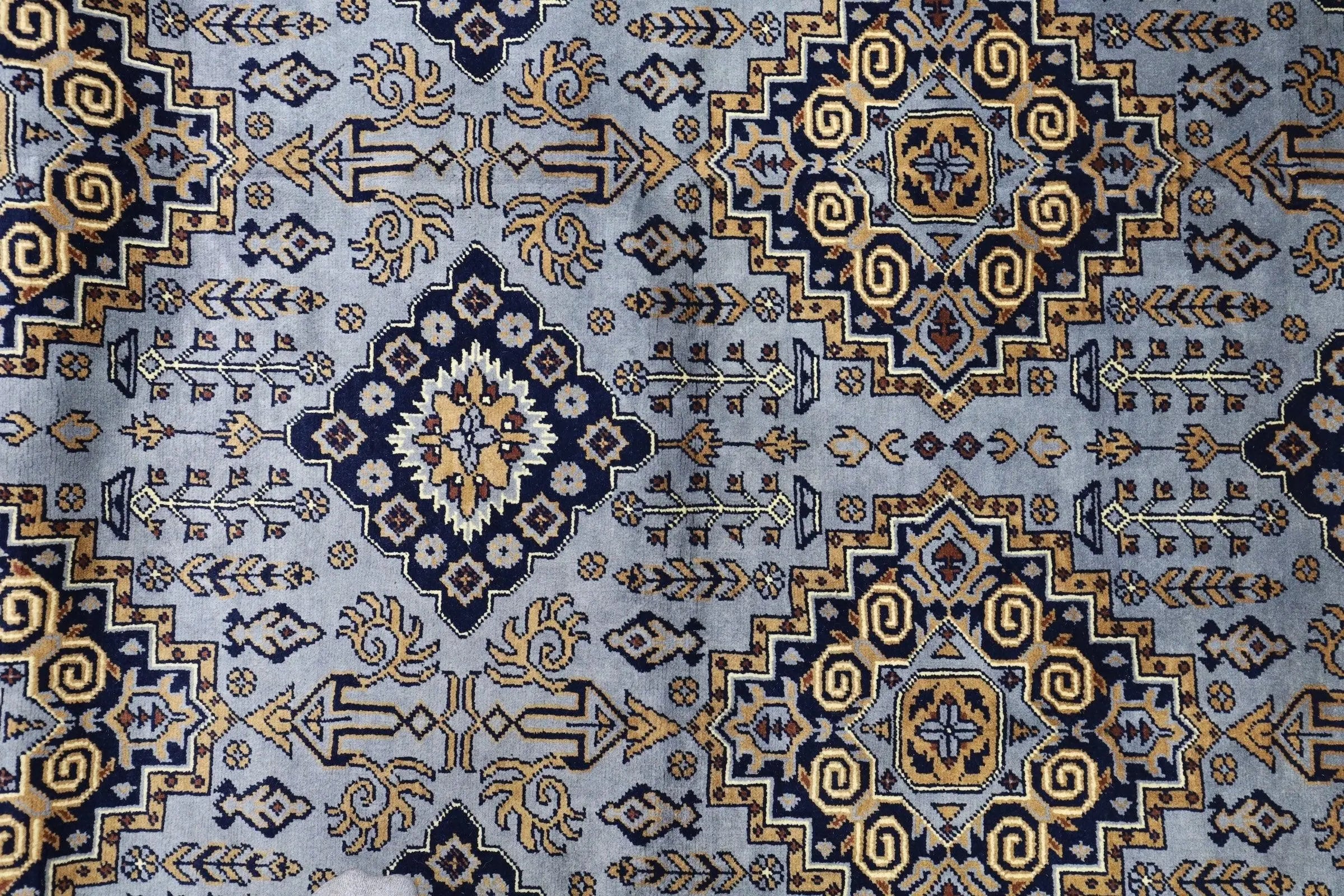 Hand-Knotted Zerkhaki Afghan Wool Area Rug – 6'11" x 10'3" | Elegant Grey-Toned Design Rugistan