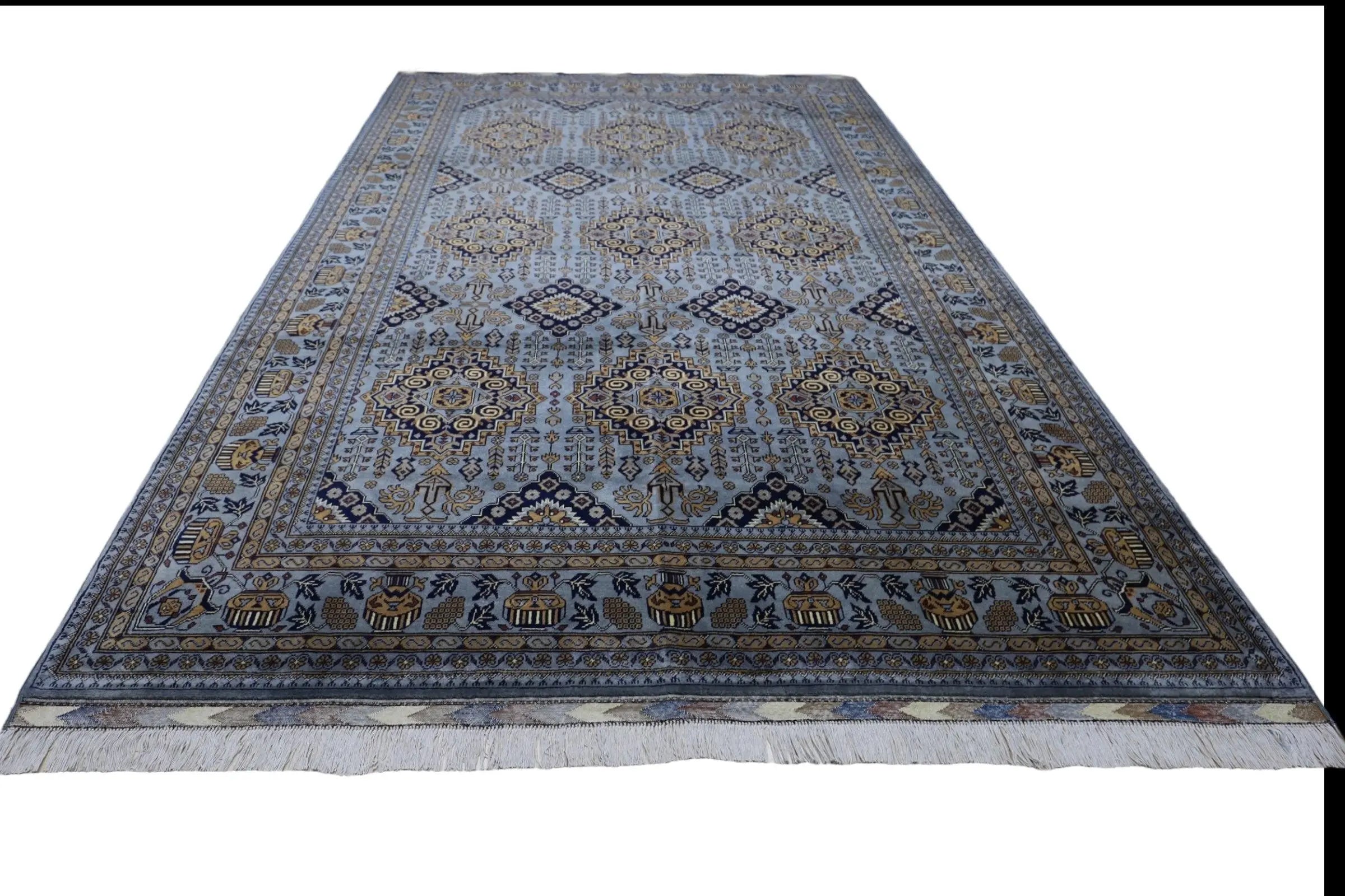 Hand-Knotted Zerkhaki Afghan Wool Area Rug – 6'11" x 10'3" | Elegant Grey-Toned Design Rugistan