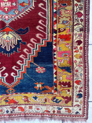 Hand-Knotted Antique Turkish Melas Wool Rug – 4'3" x 5'11" – Vibrant Geometric Motifs Rugistan