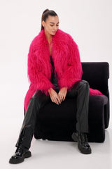 Faux Ostrich Effect Fur Coat