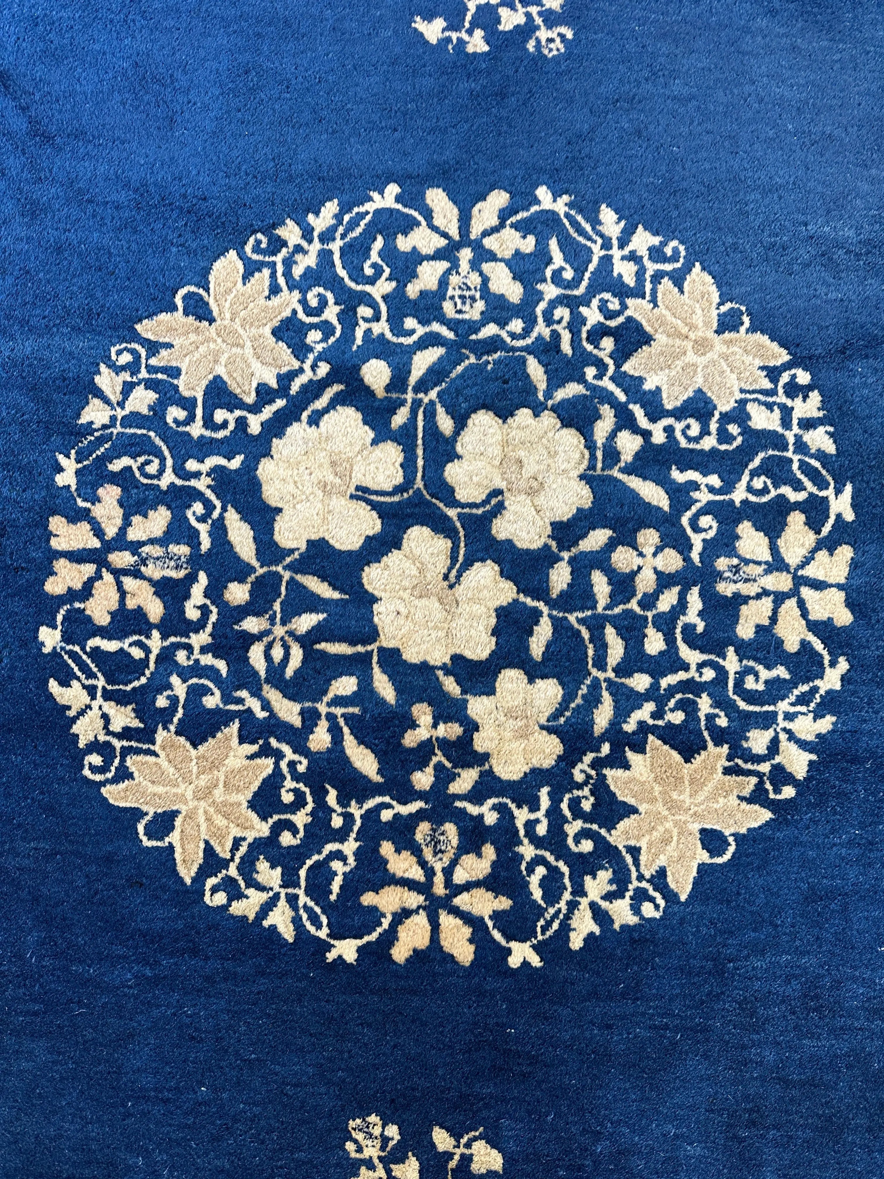 Hand-Knotted Antique Chinese Peking Wool Rug – 9’ x 11’5” – Distressed Blue, 19th Century Rugistan