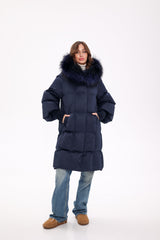 Genuine Fox Fur Trim Down Coat in Royal Blue Alaska® Outerwear Company