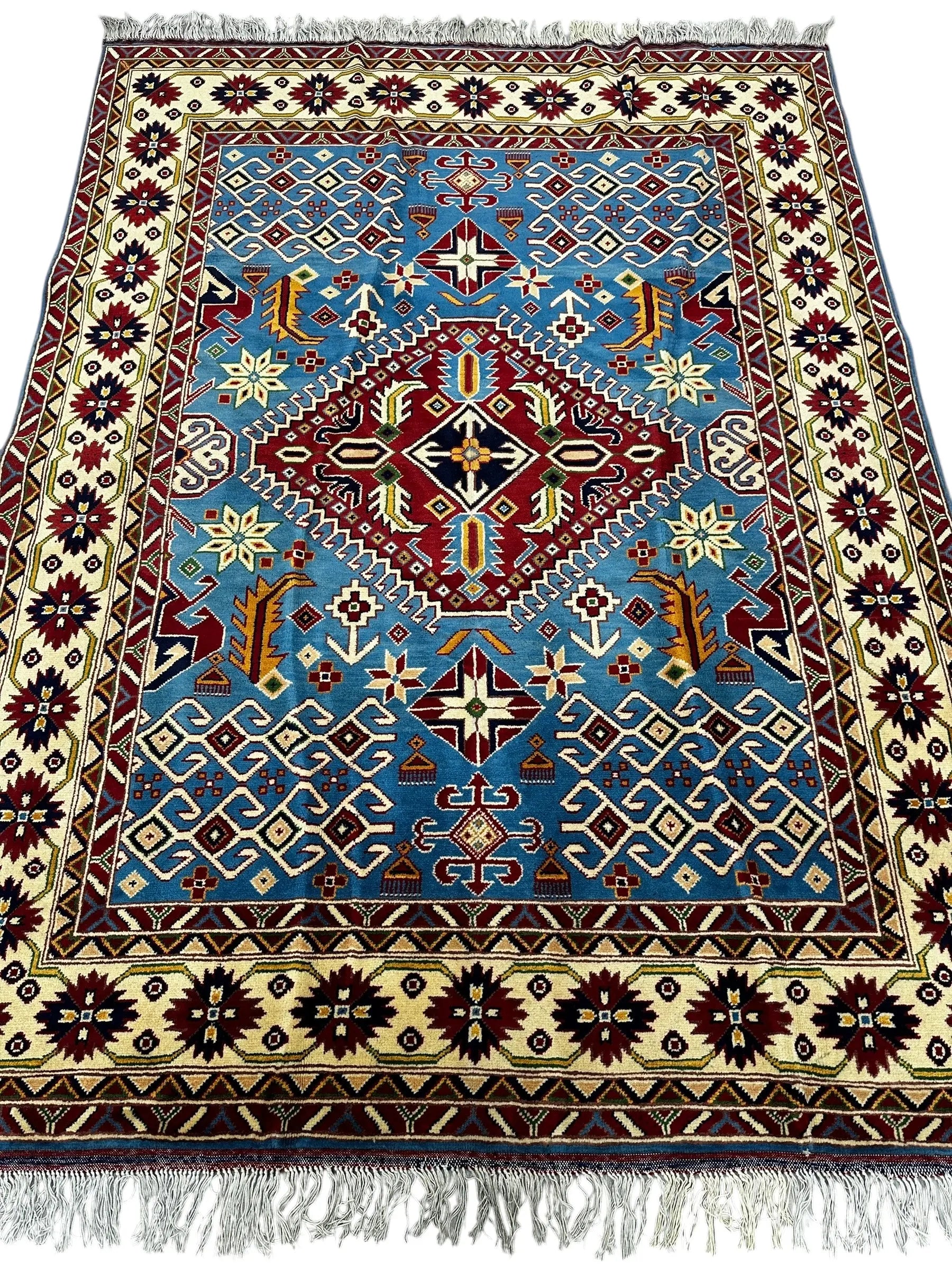 Hand-Knotted Afghani Kazak Wool Rug – 5’0″ x 6’10″ Rugistan