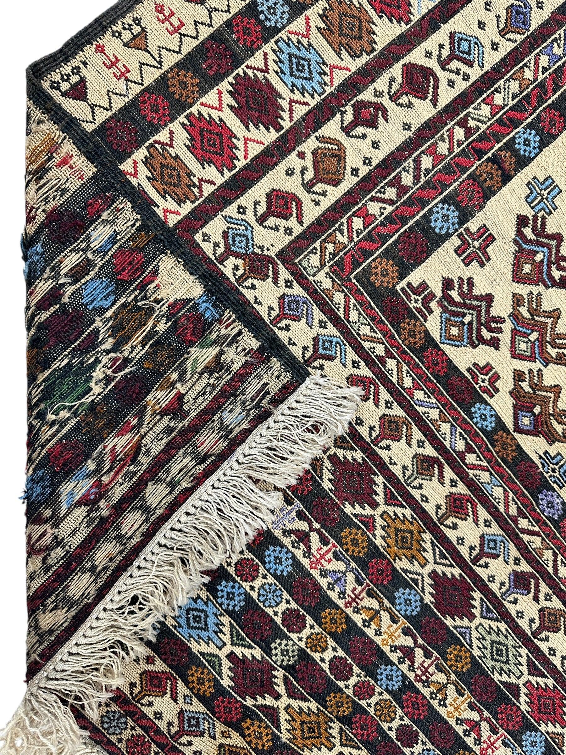 Hand-Woven Afghani Maliki Soumak Wool Kilim Rug - 4'2" x 6' Rugistan