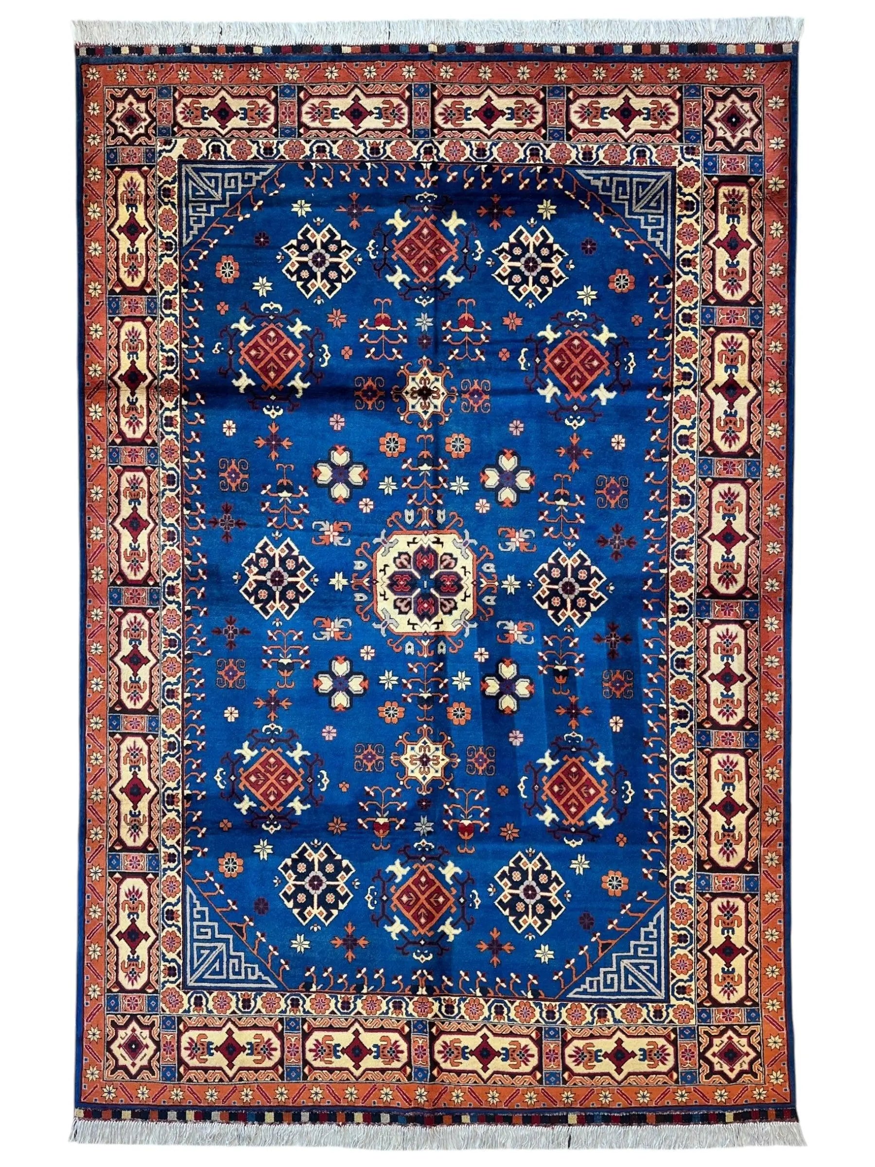 Hand-Knotted Afghan Kazak Rug – 6'6" x 9'7" – Vibrant Geometric Design in 100% Wool Rugistan