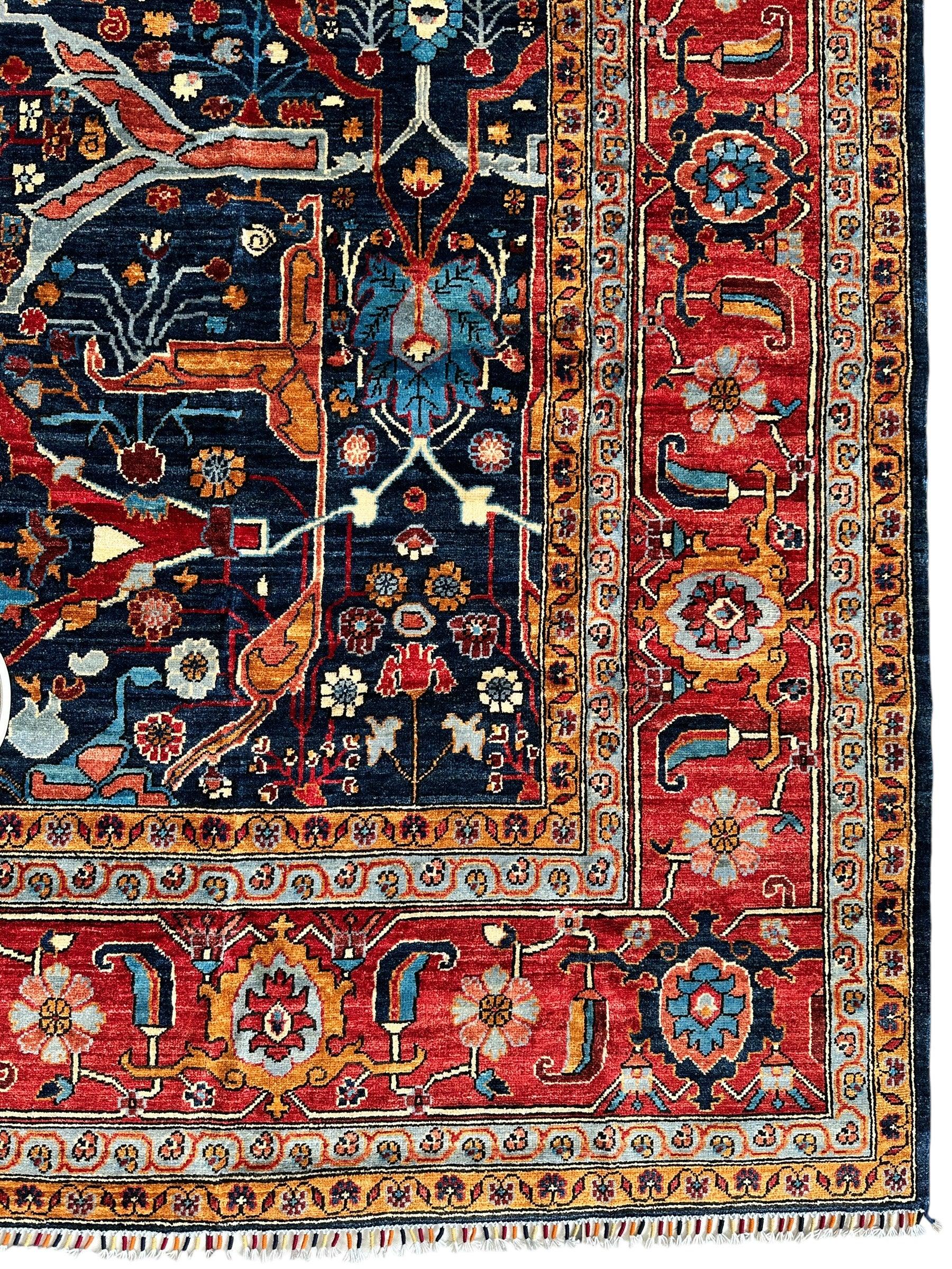 Hand-Knotted Afghani Bidjar Wool Rug – 9’x12’ – Intricate Geometric & Floral Motifs Rugistan