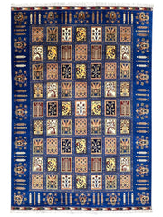 6'9″ x 10' Hand-Knotted Afghani Bakhtiari Wool Rug – Persian Garden Design – Blue & Cream Rugistan