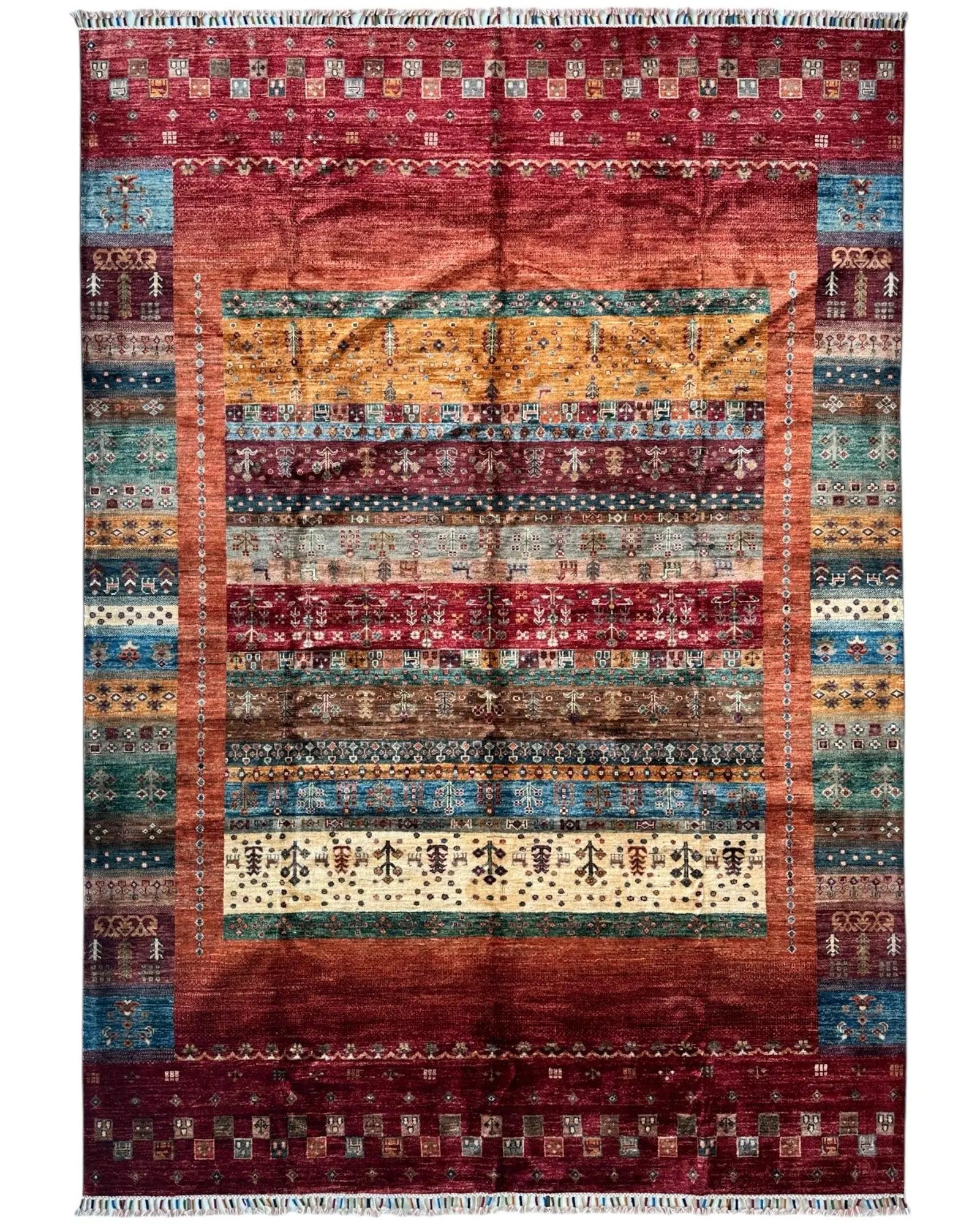 Afghani Khorjin Wool Rug – 7' x 9'10" – Vibrant Geometric & Tribal Patterns Rugistan