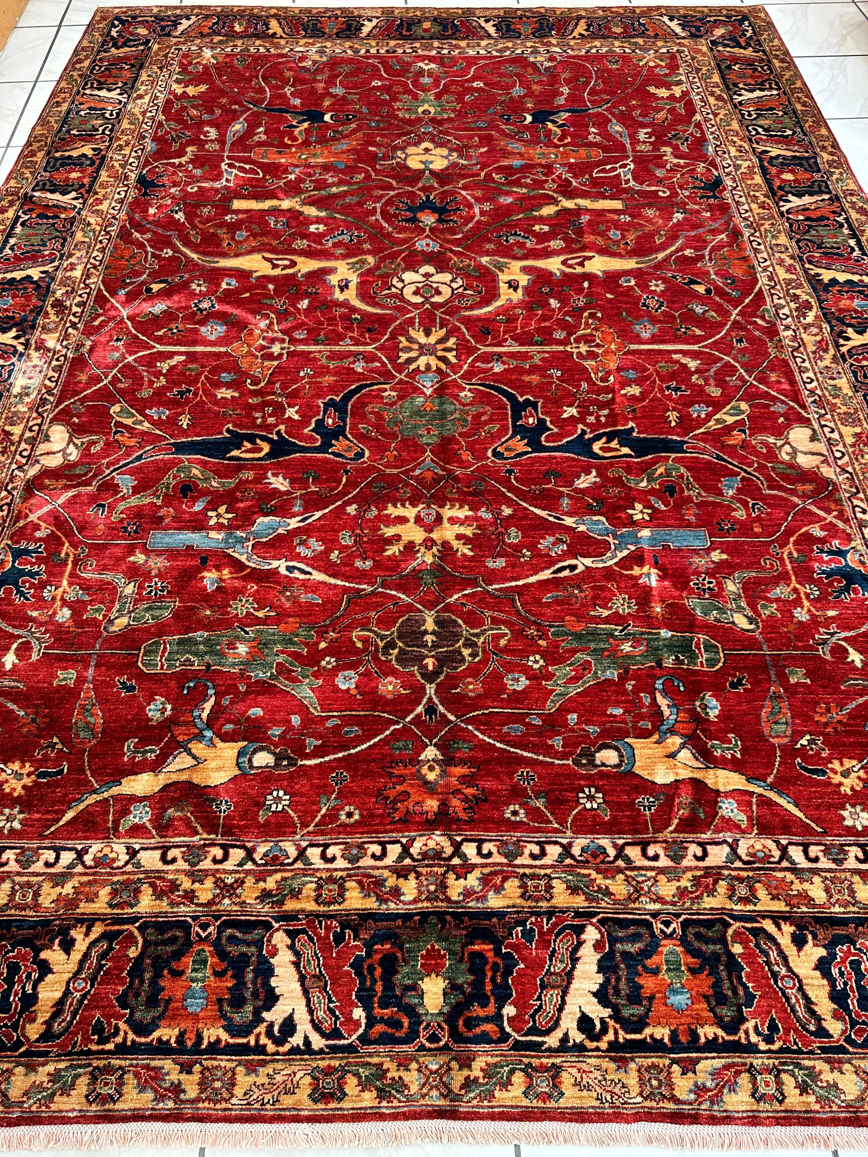 Hand-Knotted Afghani Bidjar Wool Rug – 9’x12’6” – Intricate Geometric & Floral Motifs Rugistan