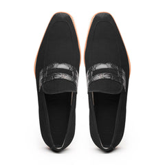 11-020-BLK MEO 3 Sueded Goatskin Penny Loafer, Black