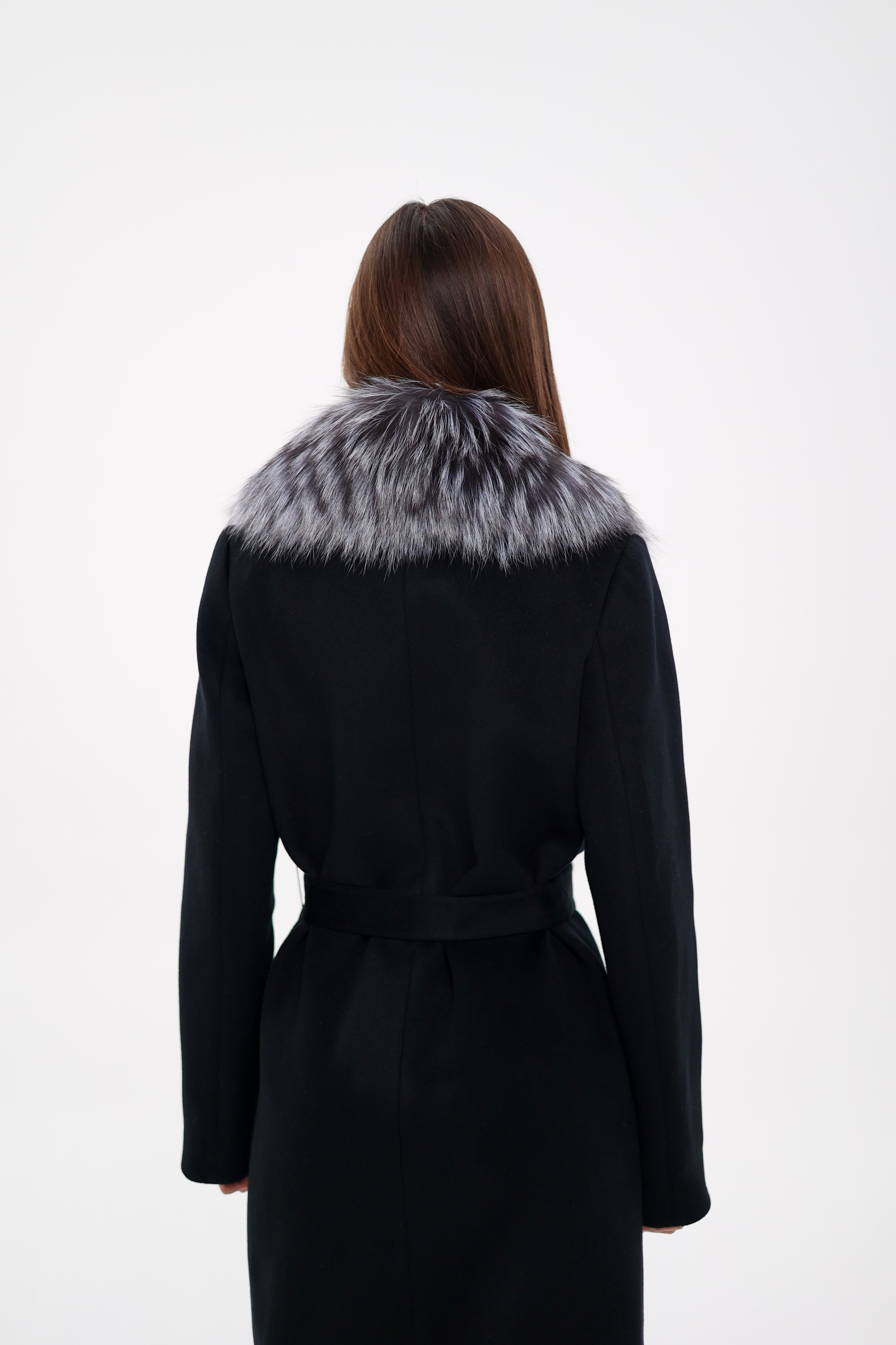 Genuine Silver Fox Virgin Wool Wrap Coat in Black Alaska® Outerwear Company