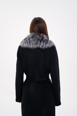 Genuine Silver Fox Virgin Wool Wrap Coat in Black Alaska® Outerwear Company