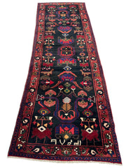 Hand-Knotted Persian Hamadan Runner - 3'6" x 10' | Tribal Wool Rug Rugistan