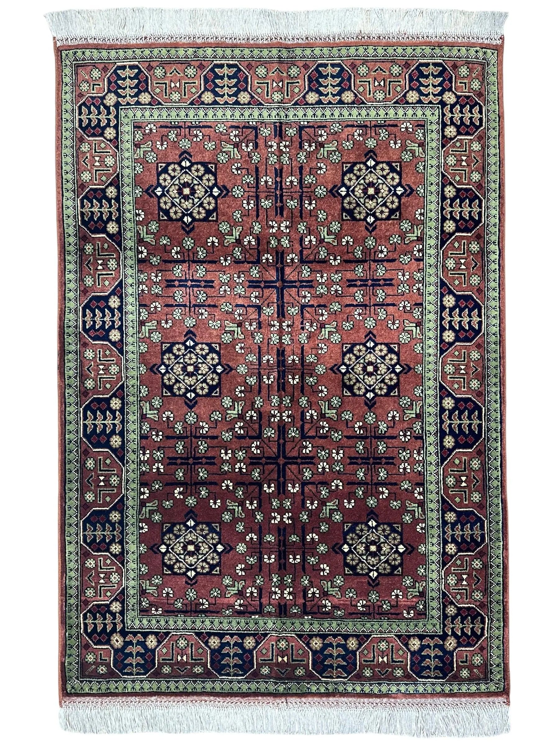 Hand-Knotted Bukharayi Rug – Brown 59” x 40” | Traditional Afghani Wool Rug Rugistan