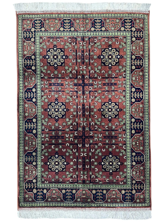 Hand-Knotted Bukharayi Rug – Brown 59” x 40” | Traditional Afghani Wool Rug Rugistan