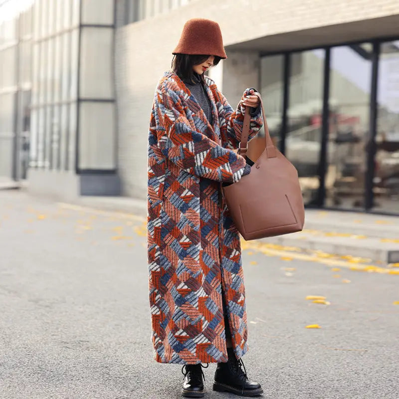 Women's Jacquard Wool Coat Family Shopolf