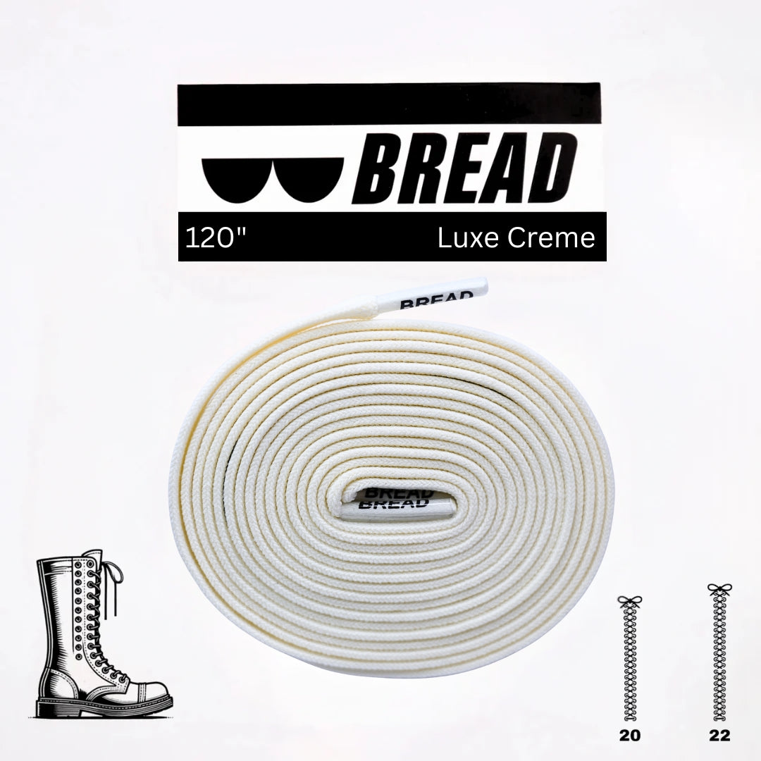 White shoelace with 'BREAD' branding on a white background