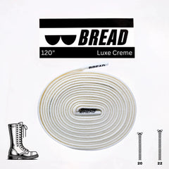White shoelace with 'BREAD' branding on a white background