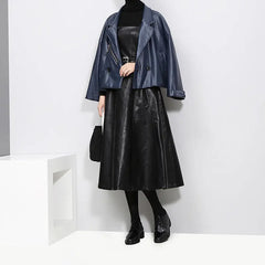 Long PU Leather Suspender Skirt – Adjustable Straps Family Shopolf