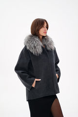 Genuine Silver Fox Fur Virgin Wool Coat Alaska® Outerwear Company
