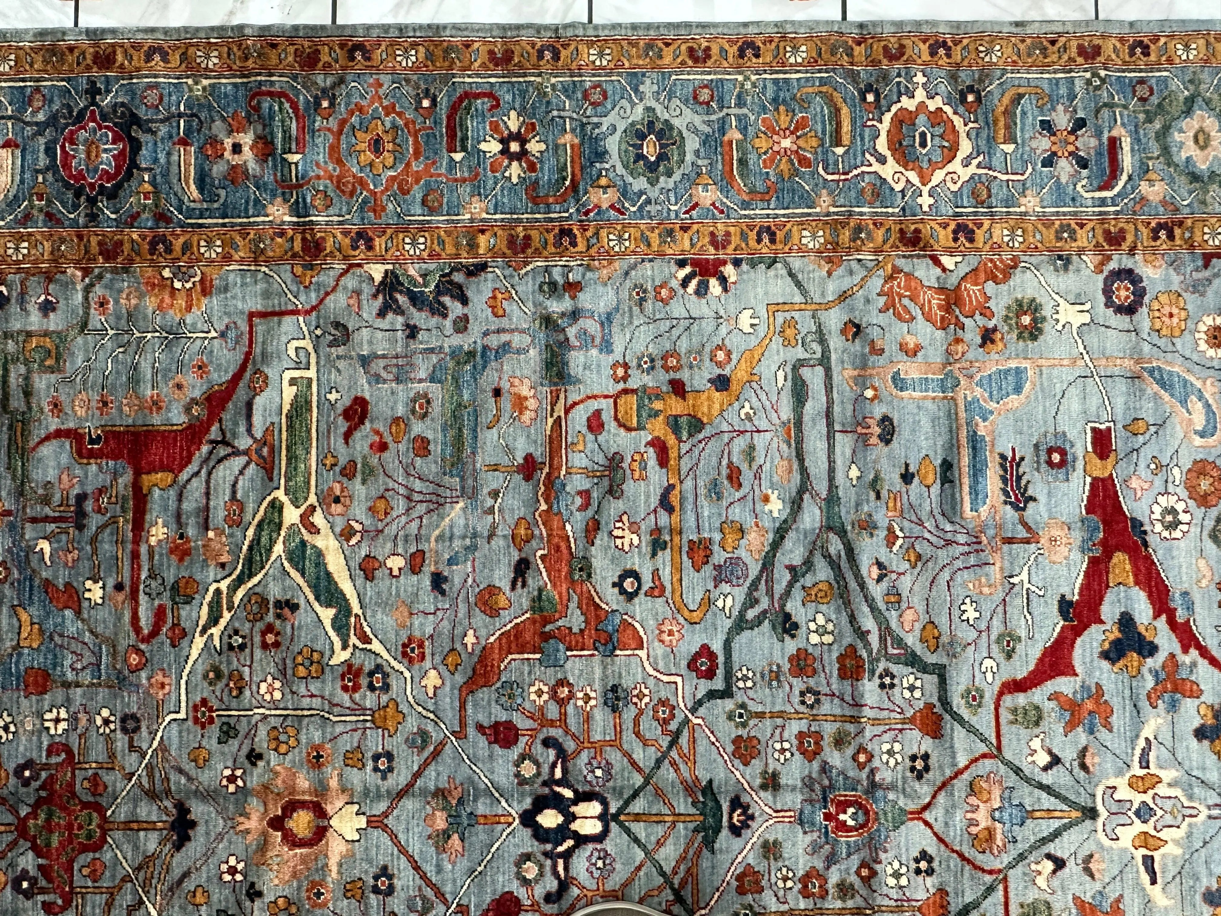 Hand-Knotted Trasitional Serapi Ghazni Wool Rug – 9’1” x 12’ – Intricate Floral Design Rugistan