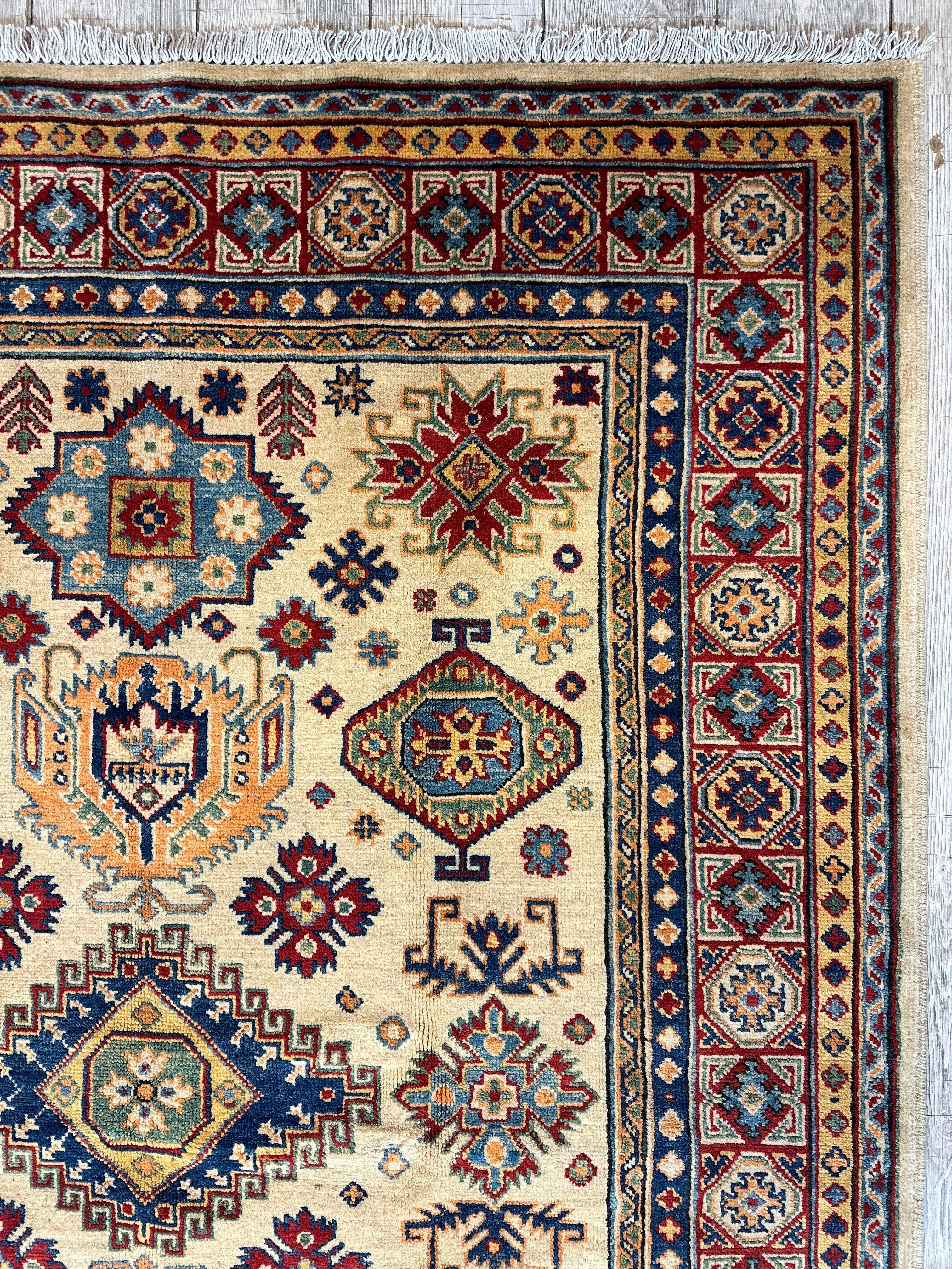 Fine Hand Knotted Afghani Super Kazak Rug 5 x 7 Rugistan