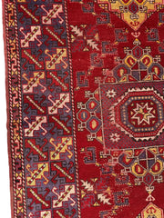 Dezgiri Anatolian Tribal Wool Rug – 5’x8’– Hand-Knotted Red Medallion Rug with Geometric Motifs Rugistan