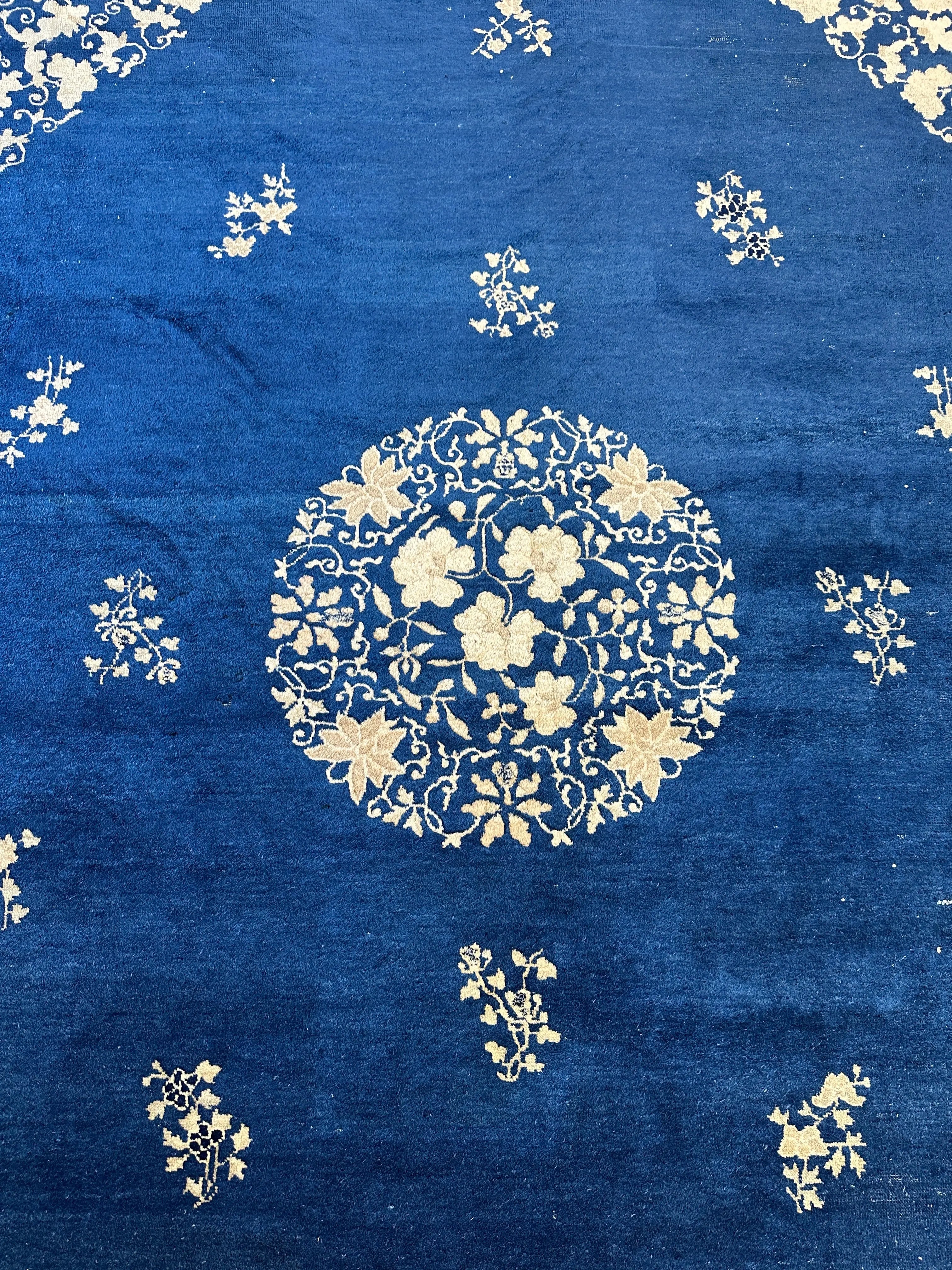 Hand-Knotted Antique Chinese Peking Wool Rug – 9’ x 11’5” – Distressed Blue, 19th Century Rugistan