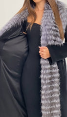 Genuine Silver Fox Virgin Wool Wrap Coat in Black Alaska® Outerwear Company