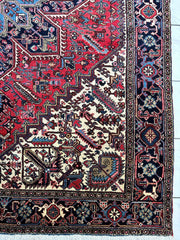 Hand-Knotted Persian Heriz Wool Rug – 9’ x 12’ – Geometric Medallion Design Rugistan