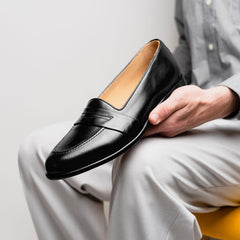 15-203-BLK SAVANNAH Calfskin Penny Loafer, Black