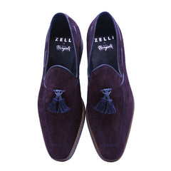 16-625-BDX CRAWFORD Sueded Goatskin & Crocodile Tassel Loafer, Bordeaux