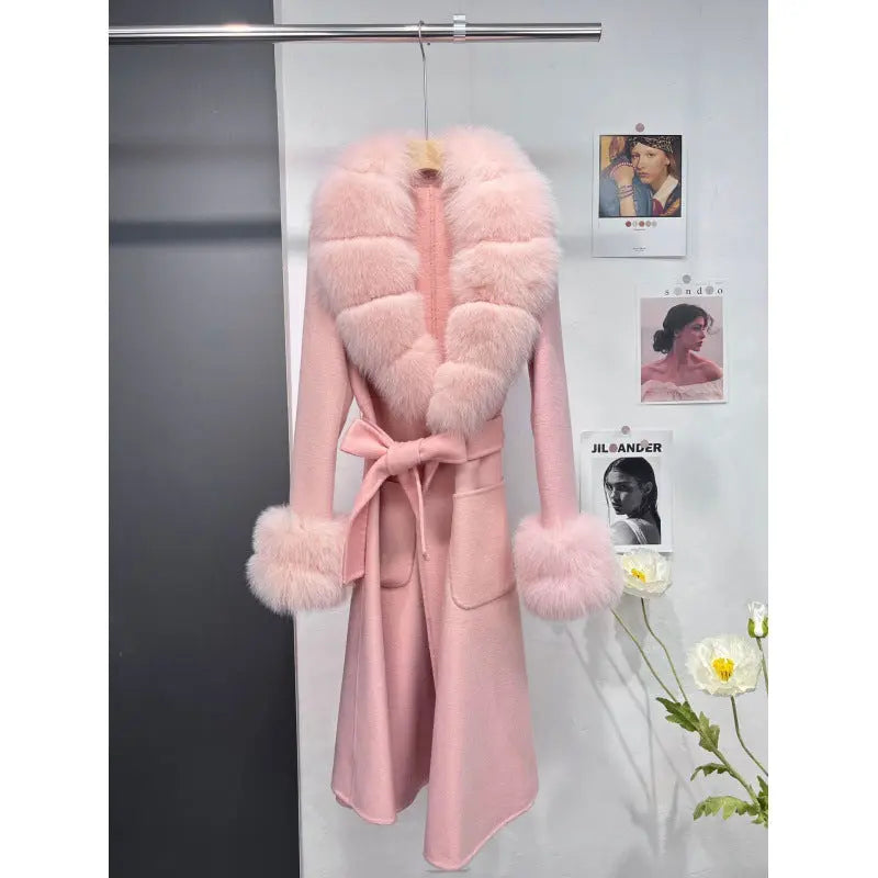 Long Woolen Coat with Fur Collar | Stylish & Versatile
