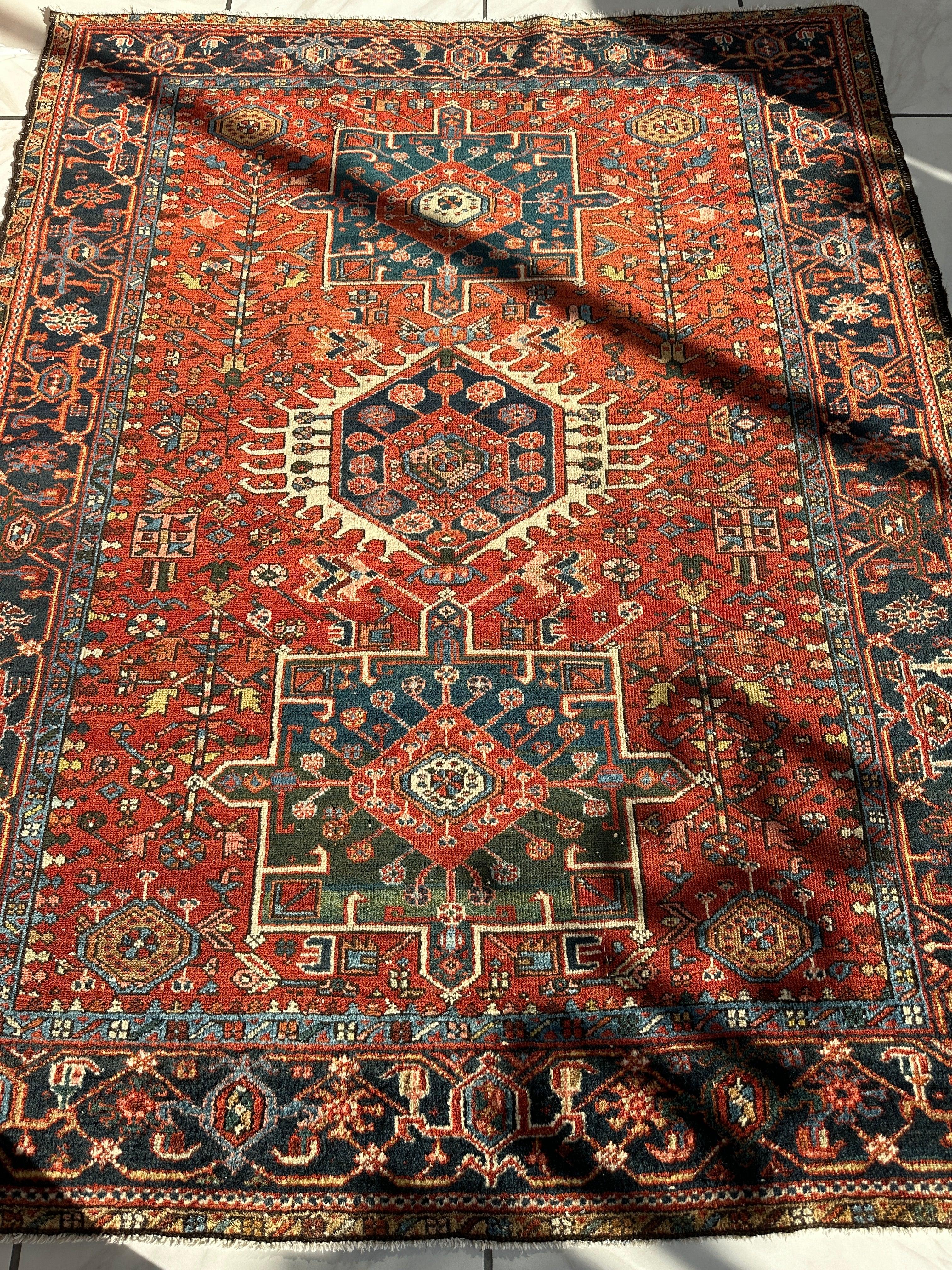 KARAJA Persian Antique Heriz Rug 4'9" x 6' Rugistan