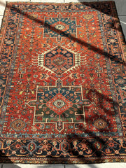 KARAJA Persian Antique Heriz Rug 4'9" x 6' Rugistan