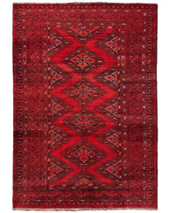 Hand-Knotted Afghan Turkoman Waziri Wool Rug – 6'9" x 9'6" – Vintage Red Elegance Rugistan