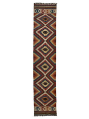 Hand-Knotted Afghan Kilim Wool Runner Rug – 2’8” x 12’4” – Vintage Full Geometric Design Rugistan