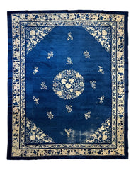Hand-Knotted Antique Chinese Peking Wool Rug – 9’ x 11’5” – Distressed Blue, 19th Century Rugistan
